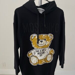 Moschino Black Hoodie dress with Tan & White Teddy Graphic